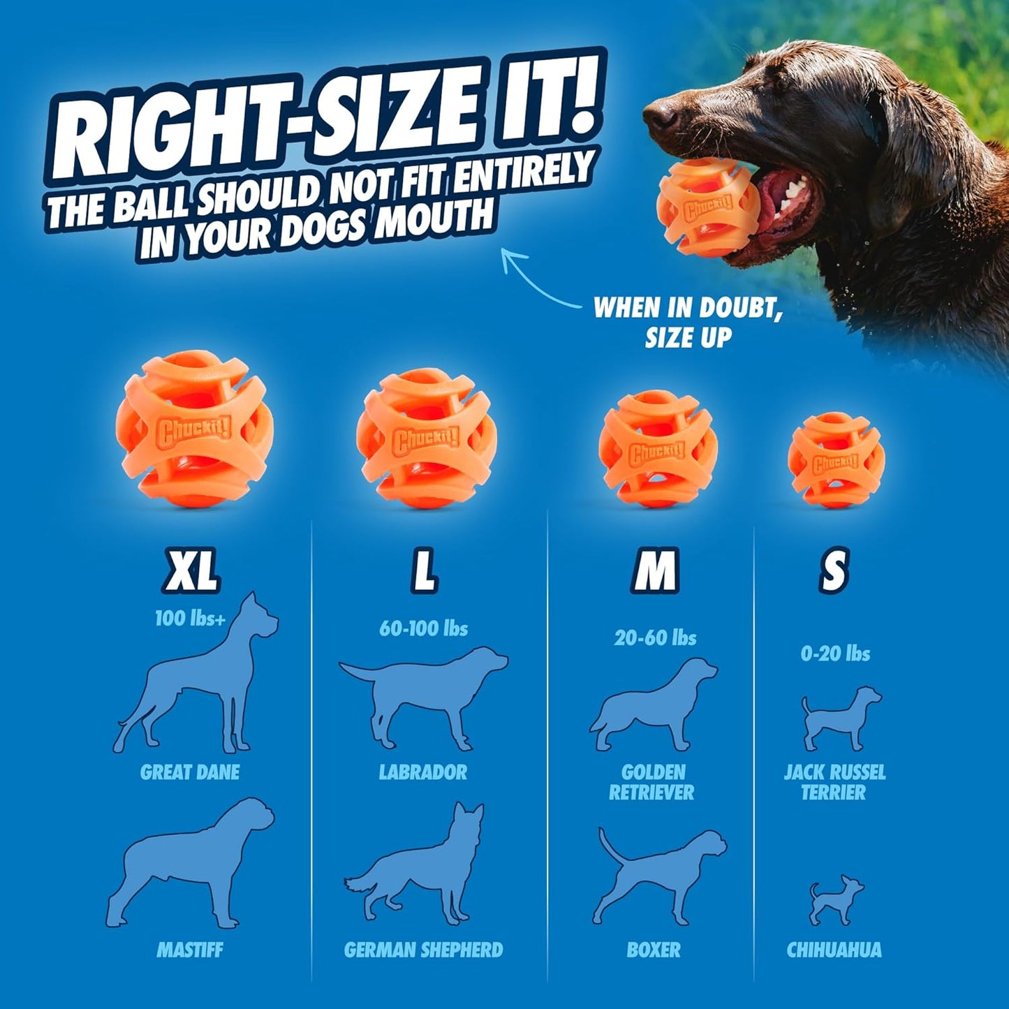 Air Fetch Ball Dog Toy - Size Large - for Dogs 60-100 Lbs - Bouncy and Durable - Hollow Design - 3-Inch Diameter - Pack of 1