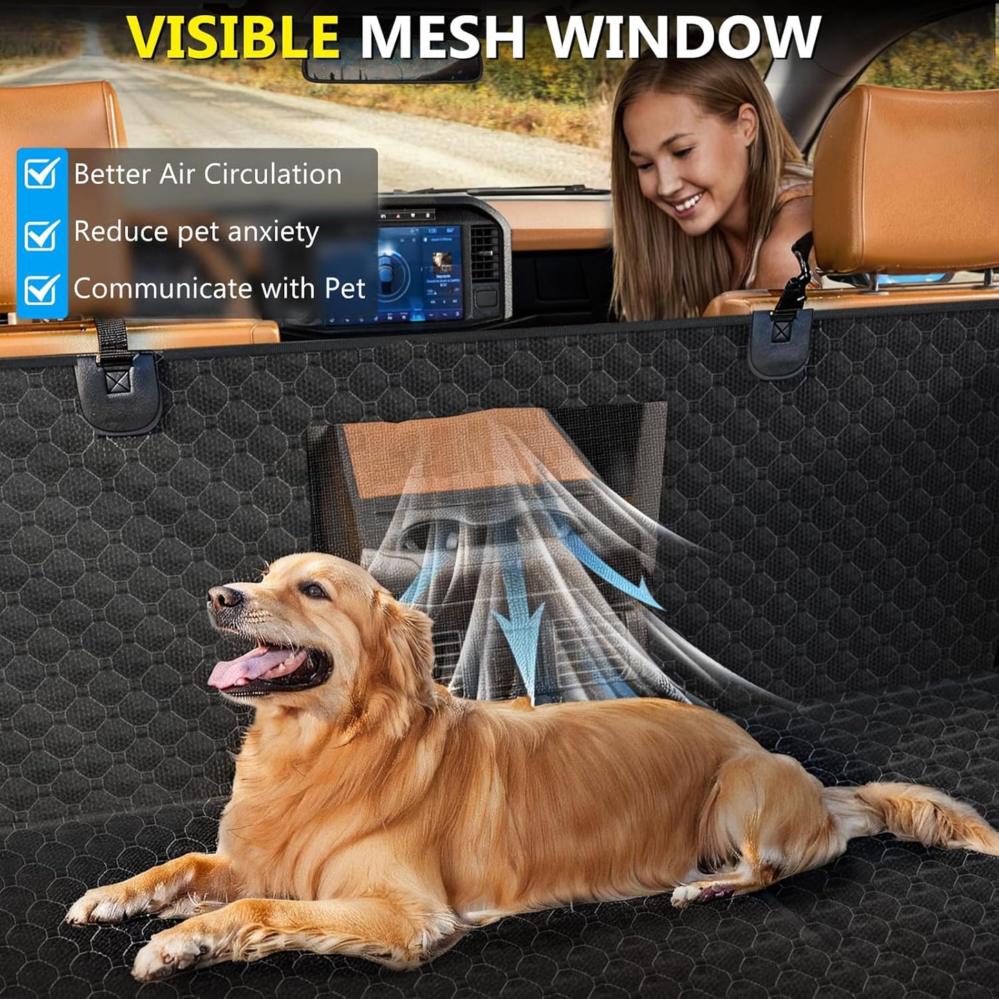 Truck Back Seat Extender for Dogs, Upgraded Waterproof Pet Seat Cover with Door Protection, Hard Bottom, Holds 400 Lbs, Dog Hammock for F150/Silverado 1500/Sierra 1500/RAM 1500/Tundra/Titan
