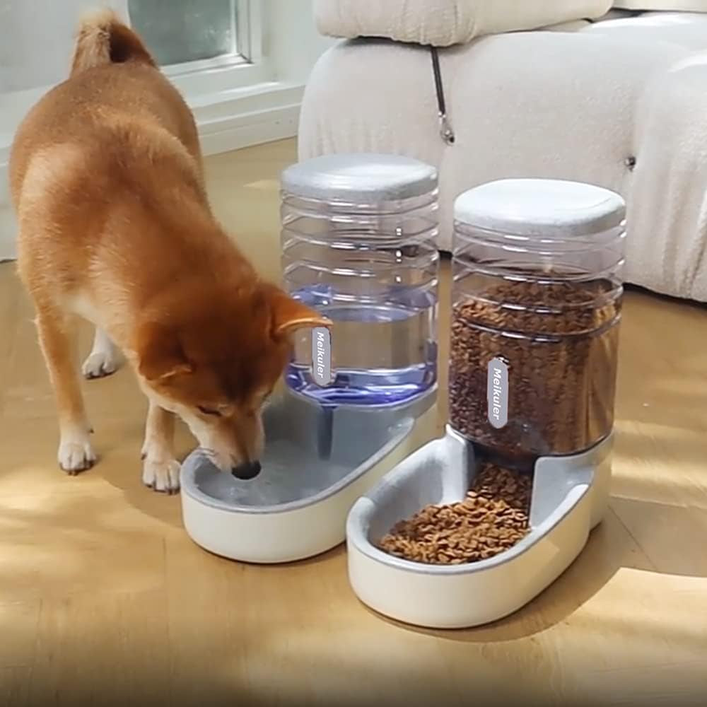 Meikuler Pets Auto Food Feeder and Water Dispenser Set (Grey)