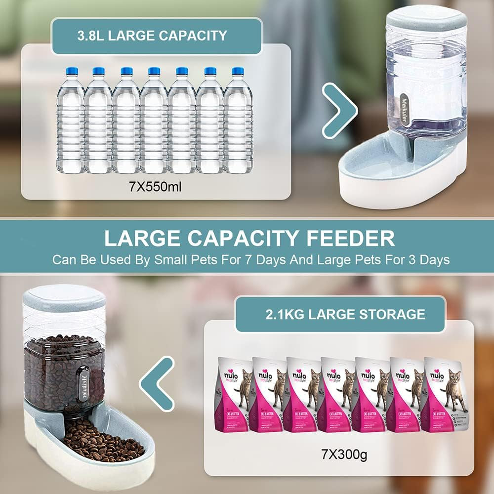 Meikuler Pets Auto Food Feeder and Water Dispenser Set (Grey)