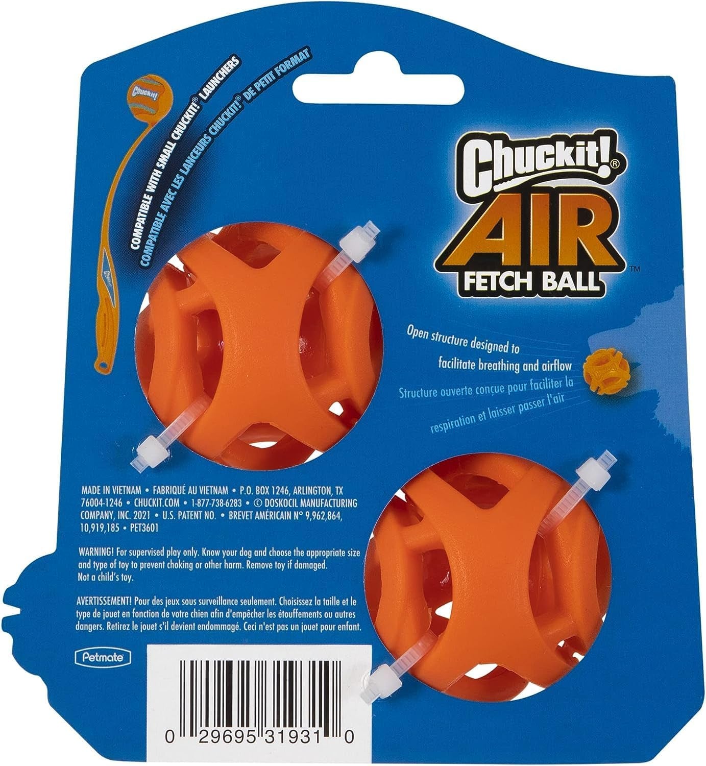 Air Fetch Ball Dog Toy, Small (2 Inch Diameter), for Dogs 0-20 Lbs, Pack of 2