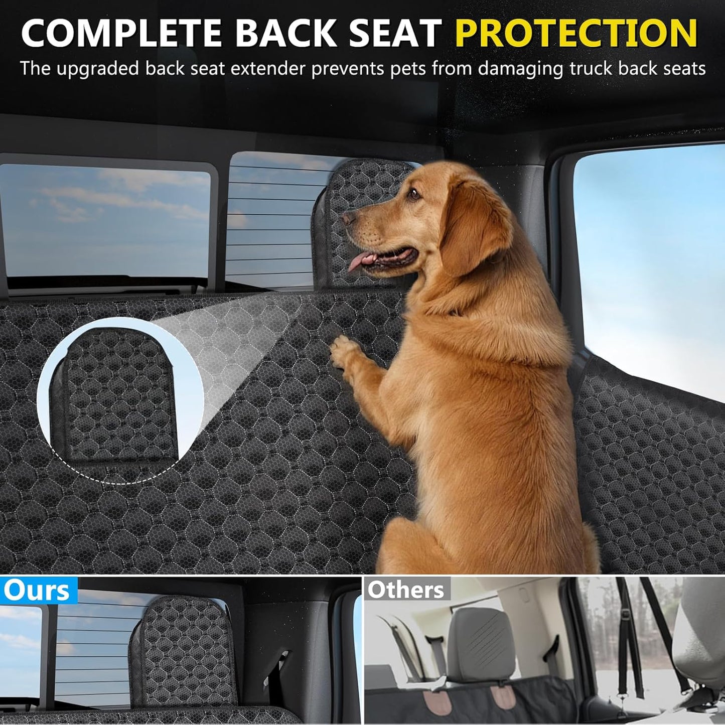 Truck Back Seat Extender for Dogs, Upgraded Waterproof Pet Seat Cover with Door Protection, Hard Bottom, Holds 400 Lbs, Dog Hammock for F150/Silverado 1500/Sierra 1500/RAM 1500/Tundra/Titan