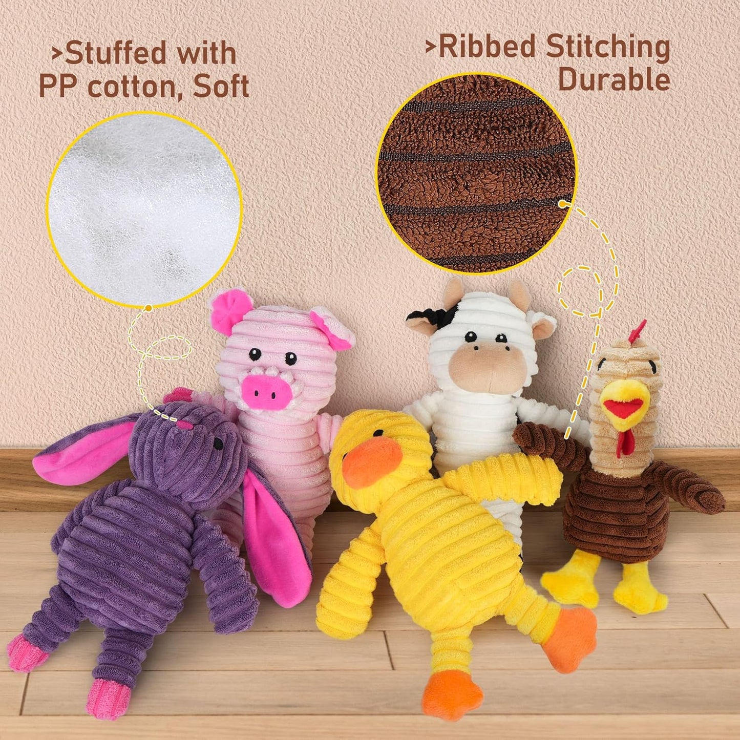 5-Pack Farm Animal Plush Squeaky Toys
