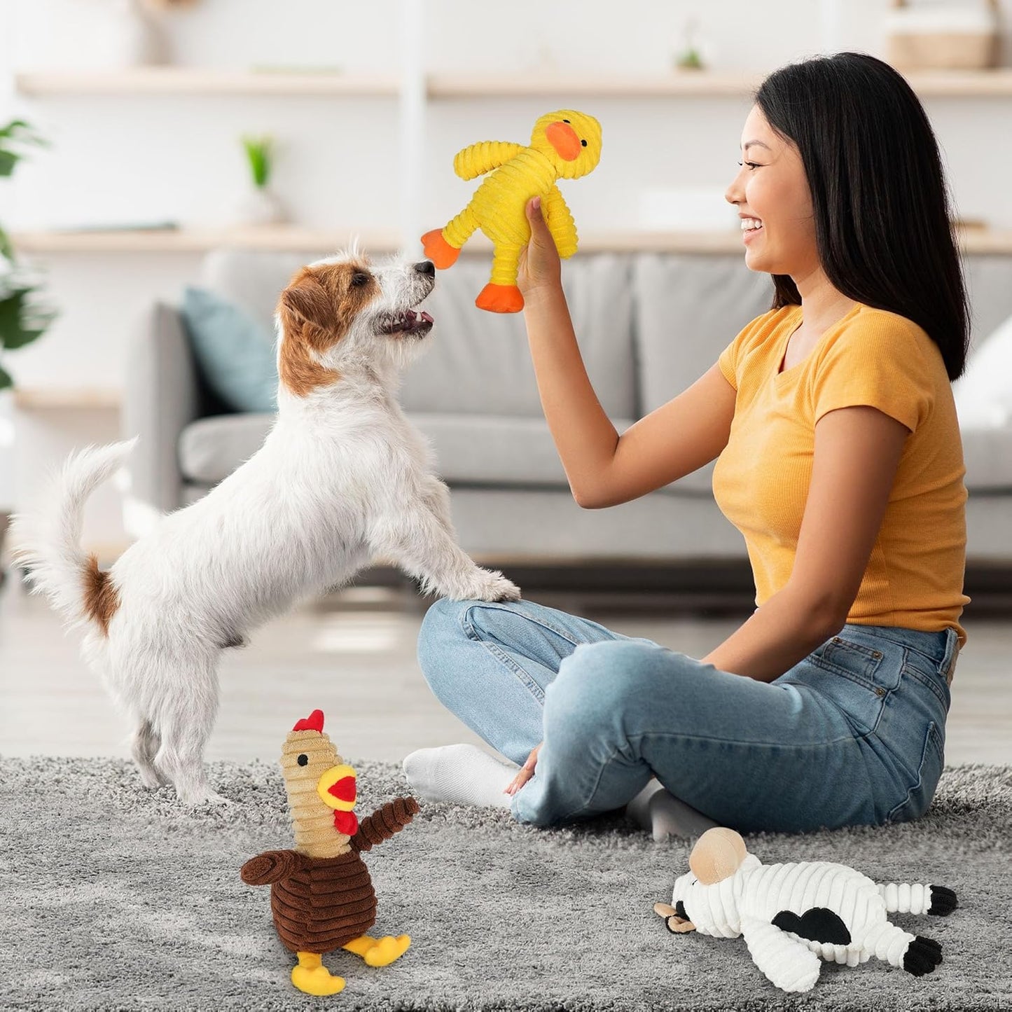 5-Pack Farm Animal Plush Squeaky Toys