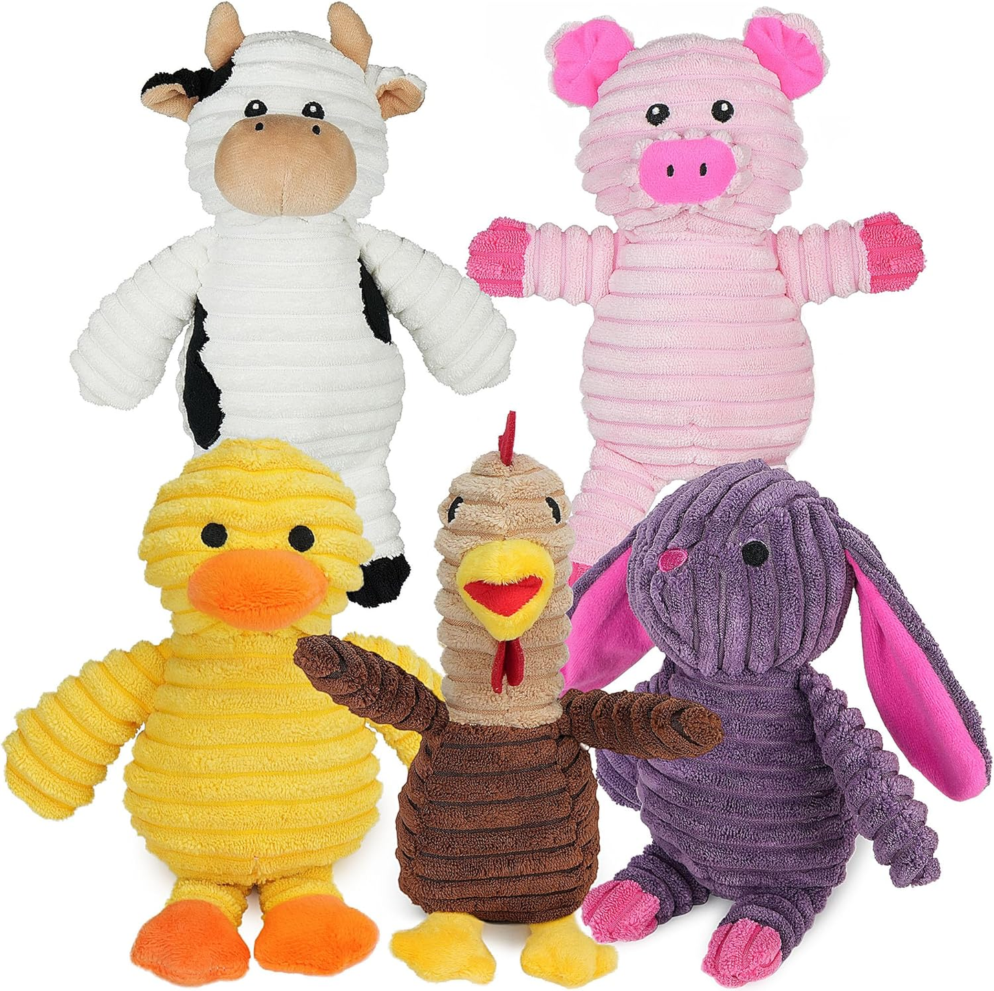 5-Pack Farm Animal Plush Squeaky Toys