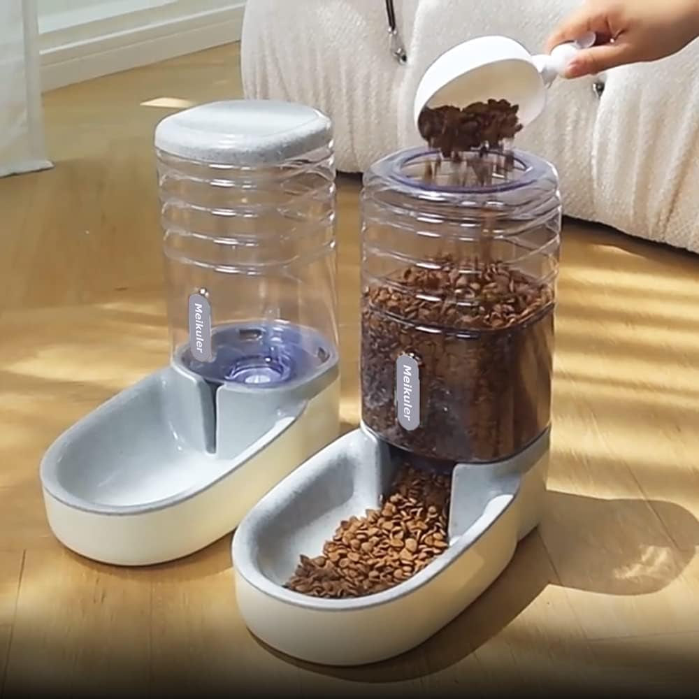 Meikuler Pets Auto Food Feeder and Water Dispenser Set (Grey)