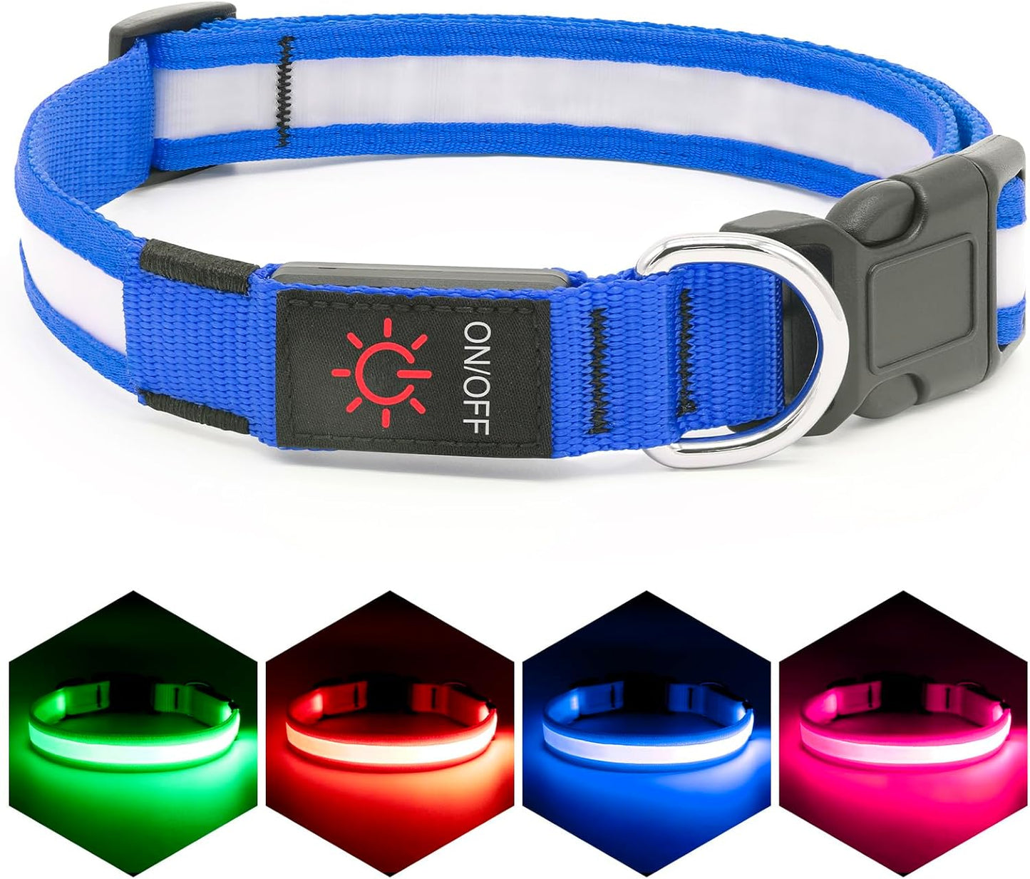 LED Dog Collar, Adjustable USB Rechargeable Super Bright Safety Light Glowing