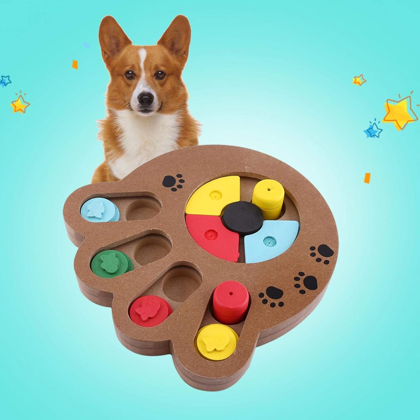 Wooden Dog Puzzle Toy Feeder (Paw Print Type)