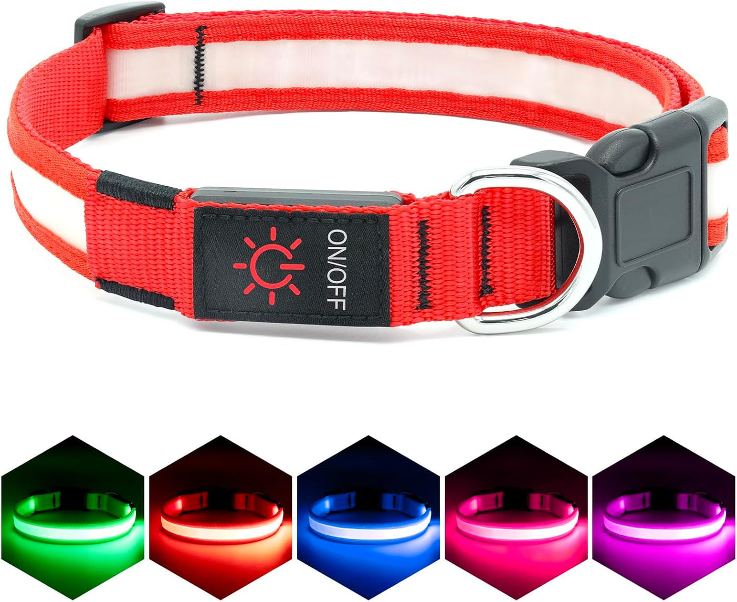 LED Dog Collar, Adjustable USB Rechargeable Super Bright Safety Light Glowing