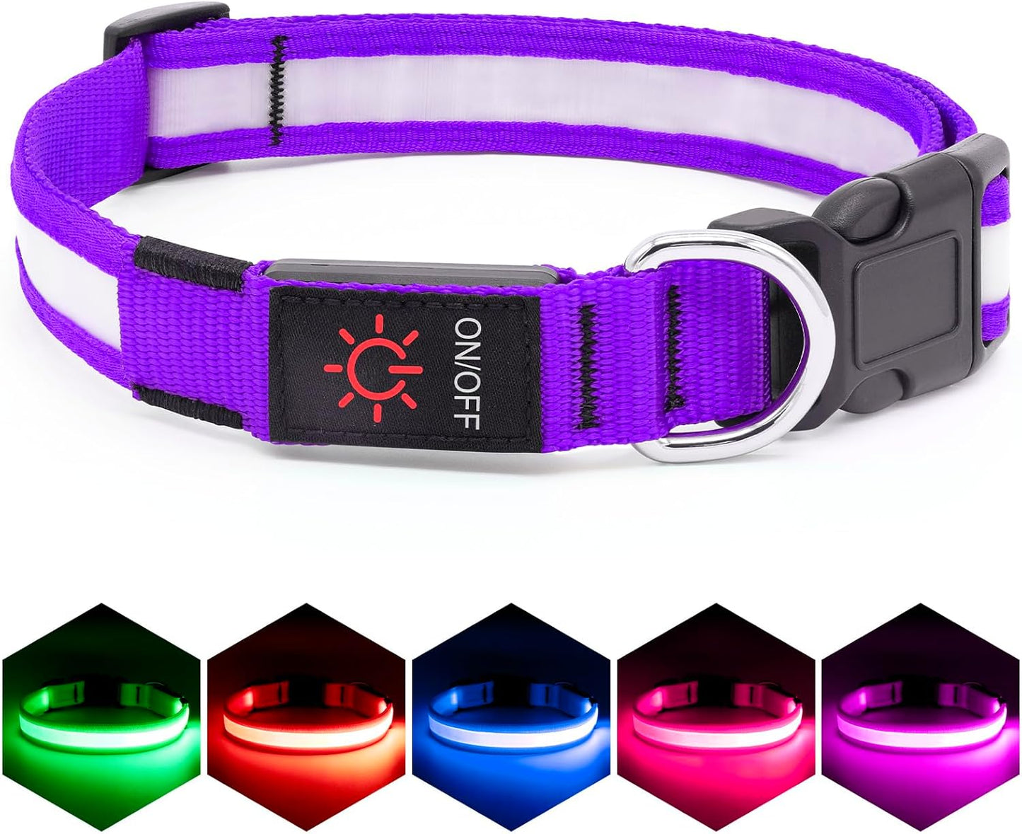 LED Dog Collar, Adjustable USB Rechargeable Super Bright Safety Light Glowing