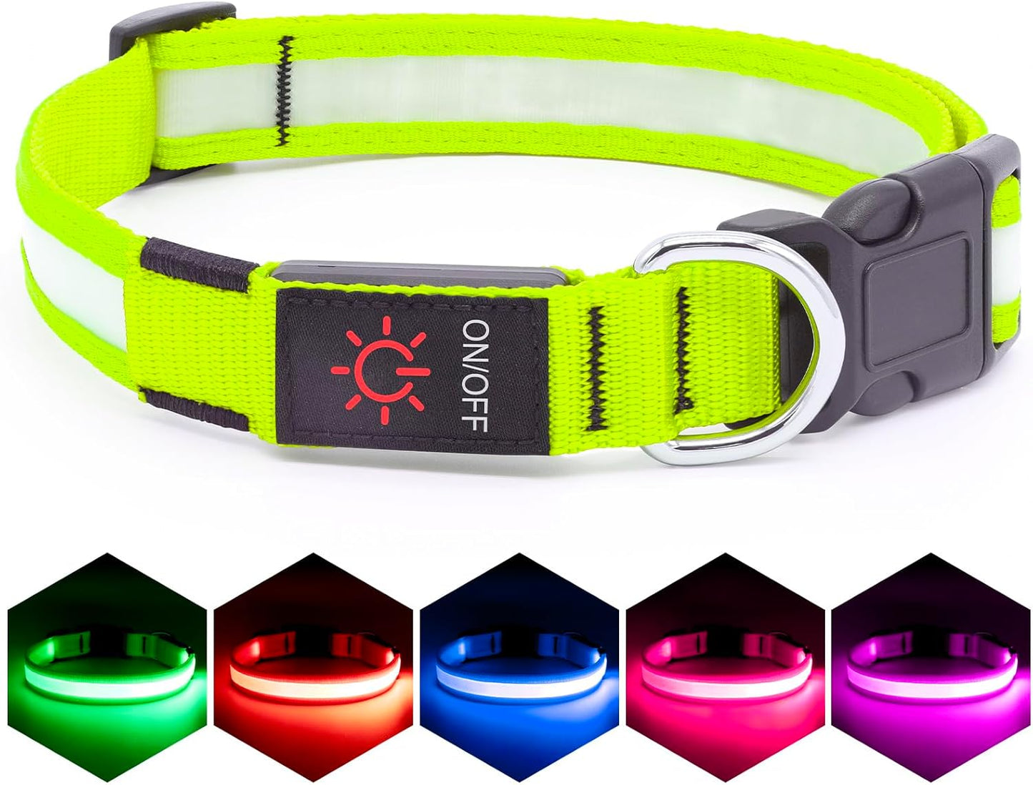 LED Dog Collar, Adjustable USB Rechargeable Super Bright Safety Light Glowing