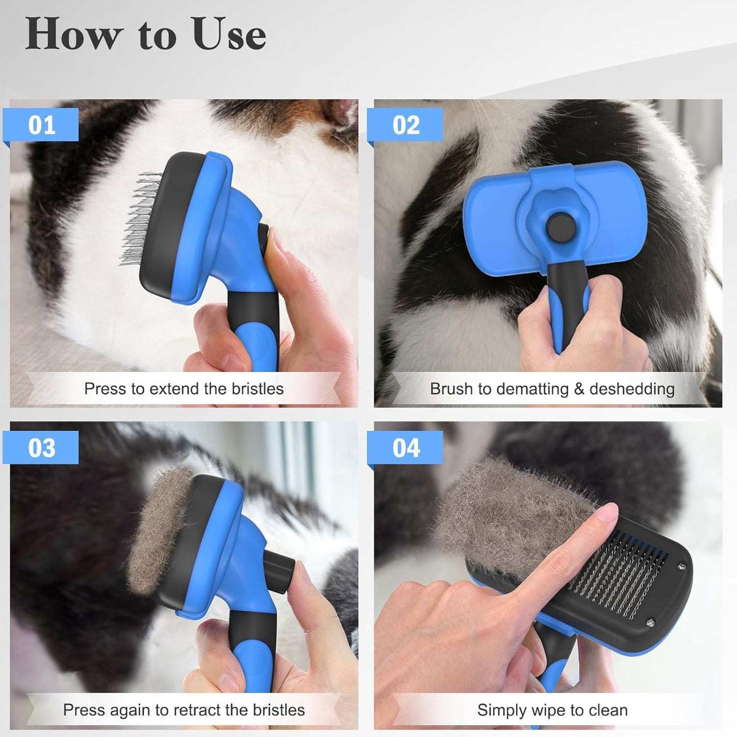 Self Cleaning Slicker Brush for Shedding & Haired Pets (Blue)