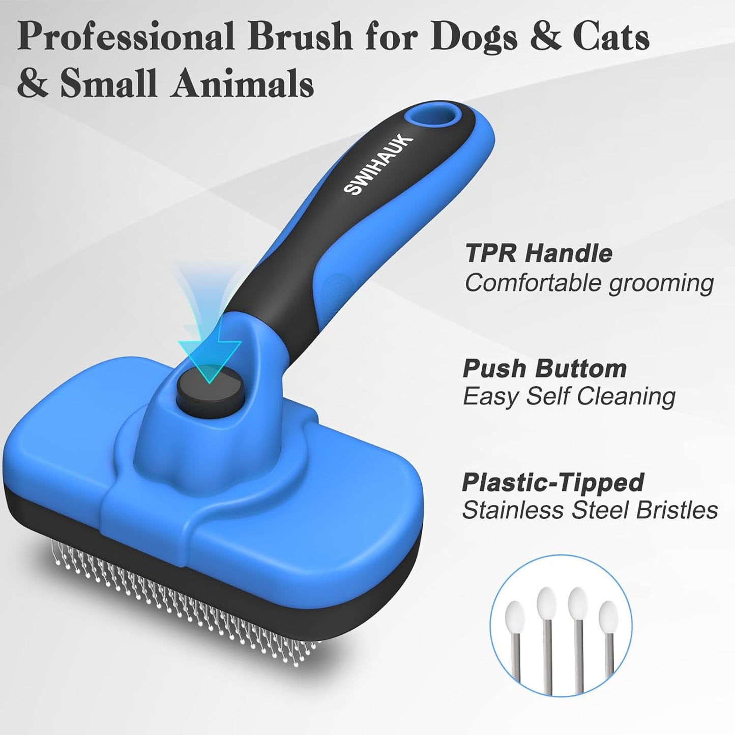 Self Cleaning Slicker Brush for Shedding & Haired Pets (Blue)