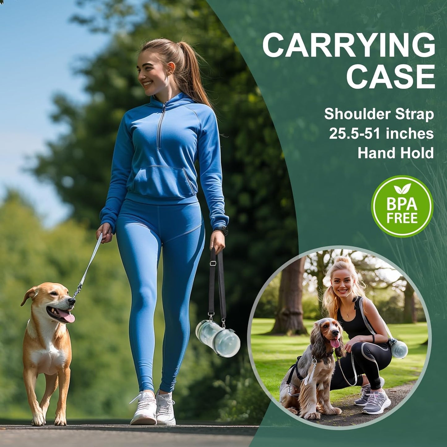 2-In-1 Portable Travel Water Bottle for Dogs with Food Container (Black)