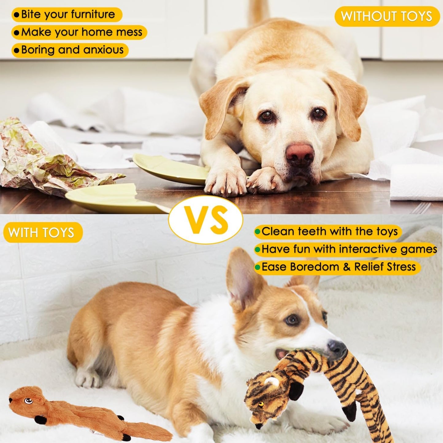 Dog Squeak Toys 5 Pack, No Stuffing Plush Dogs Chew Toys