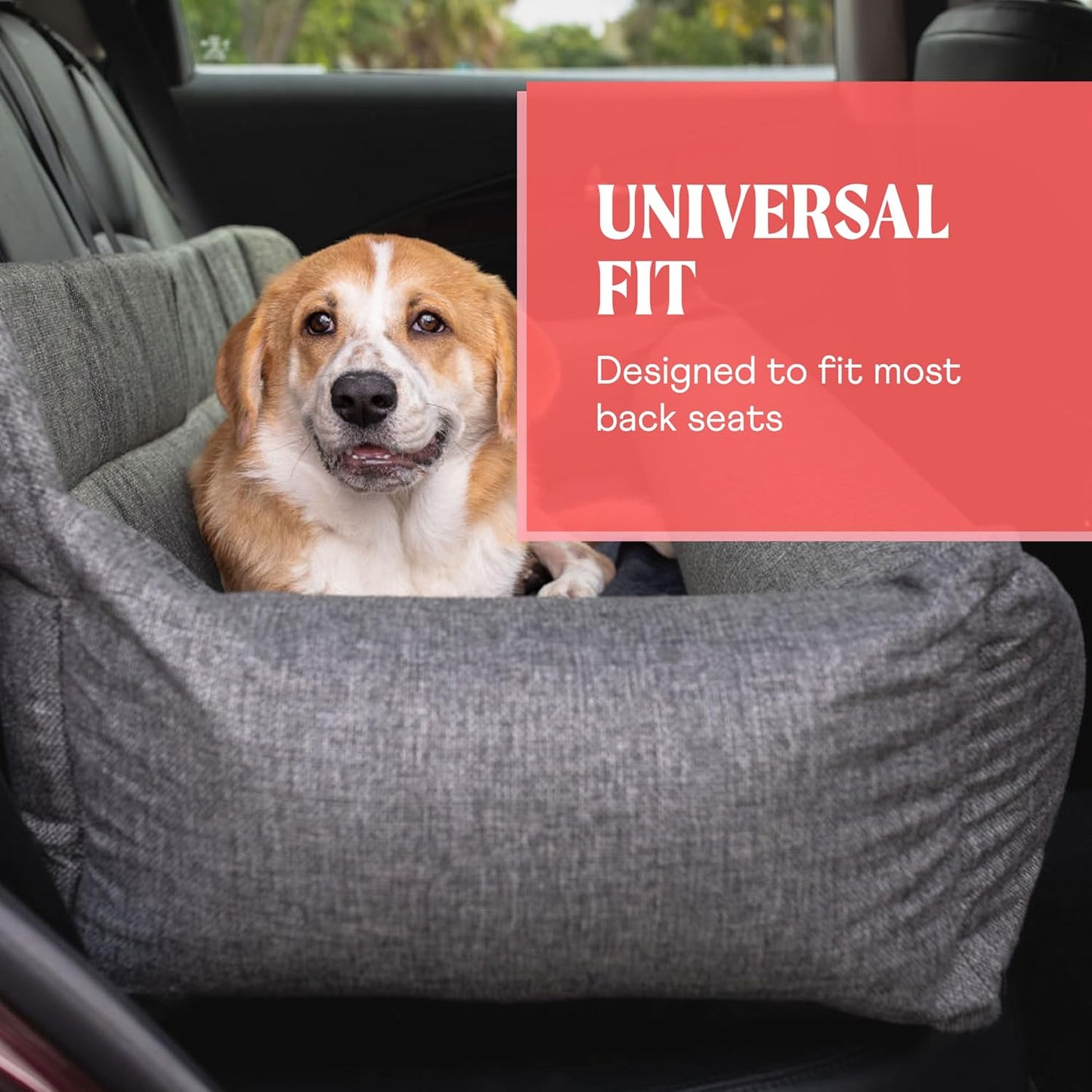 Pupprotector Medium-Large Dog Car Booster Seat, Detachable for Front & Back, Orthopedic Travel Bed, Gray, Double Seat