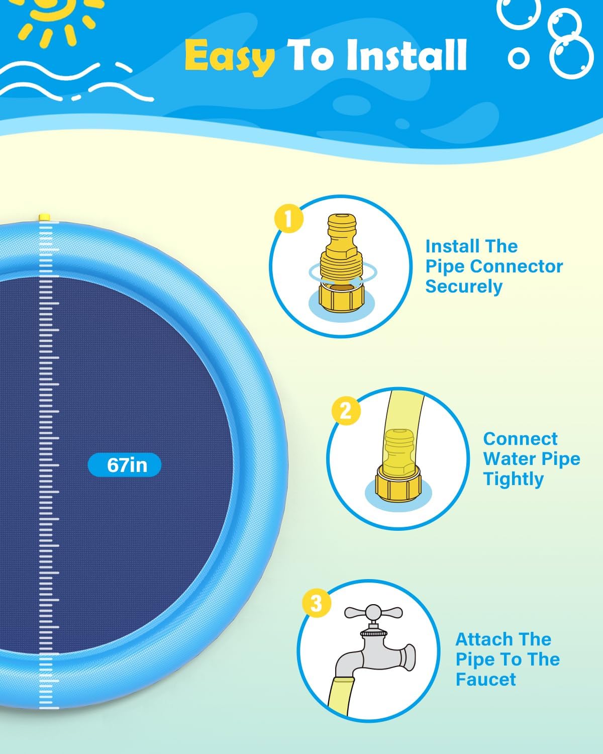 Anti-Slip Dog Pool for Large Dogs, 0.58 Mm Thickened Durable Outdoor Water Play Mat (67In, Blue)