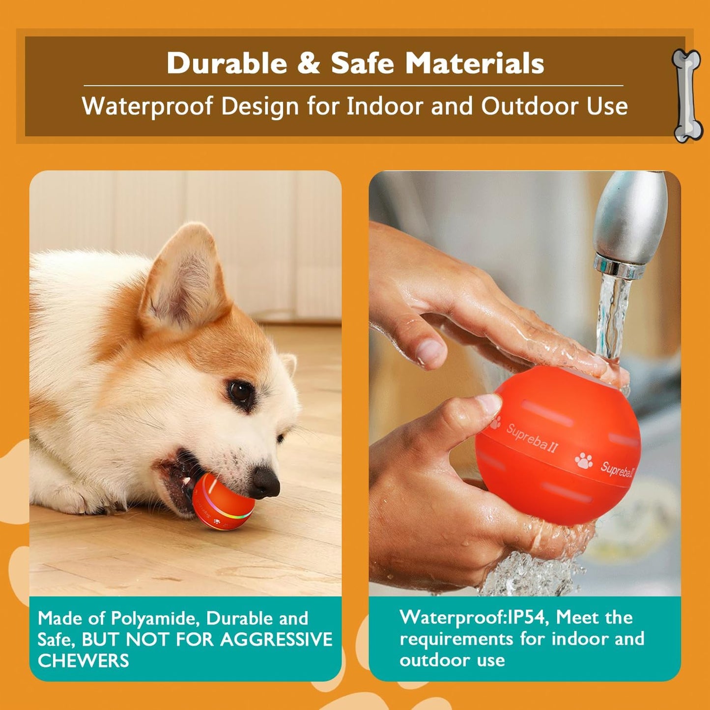 Interactive Motion Dog Ball – USB Rechargeable, Durable, Auto-Rolling Toy (Orange)