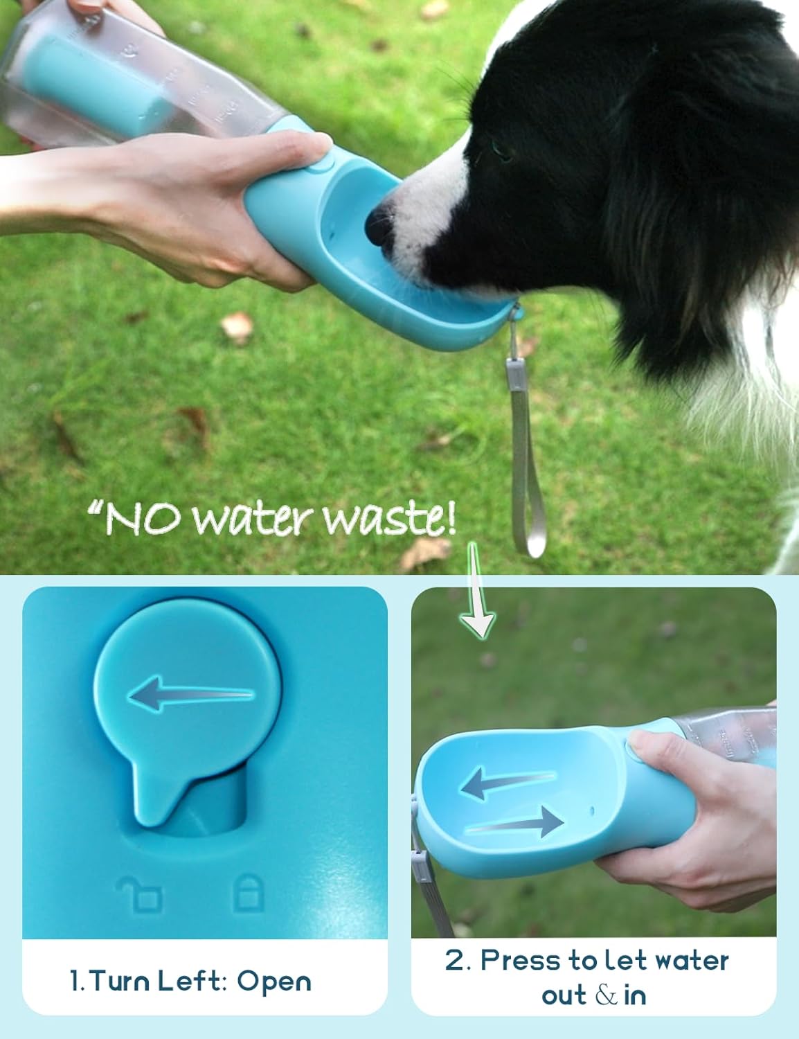 Portable Dog Water Bottle, 3-In-1 Travel Bowl with Food Container & Poop Bag Holder