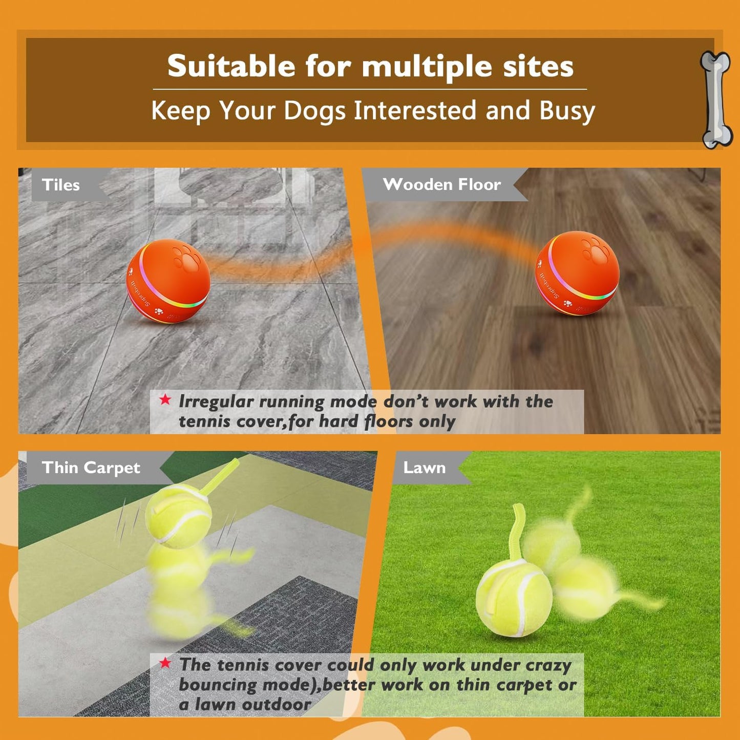 Interactive Motion Dog Ball – USB Rechargeable, Durable, Auto-Rolling Toy (Orange)