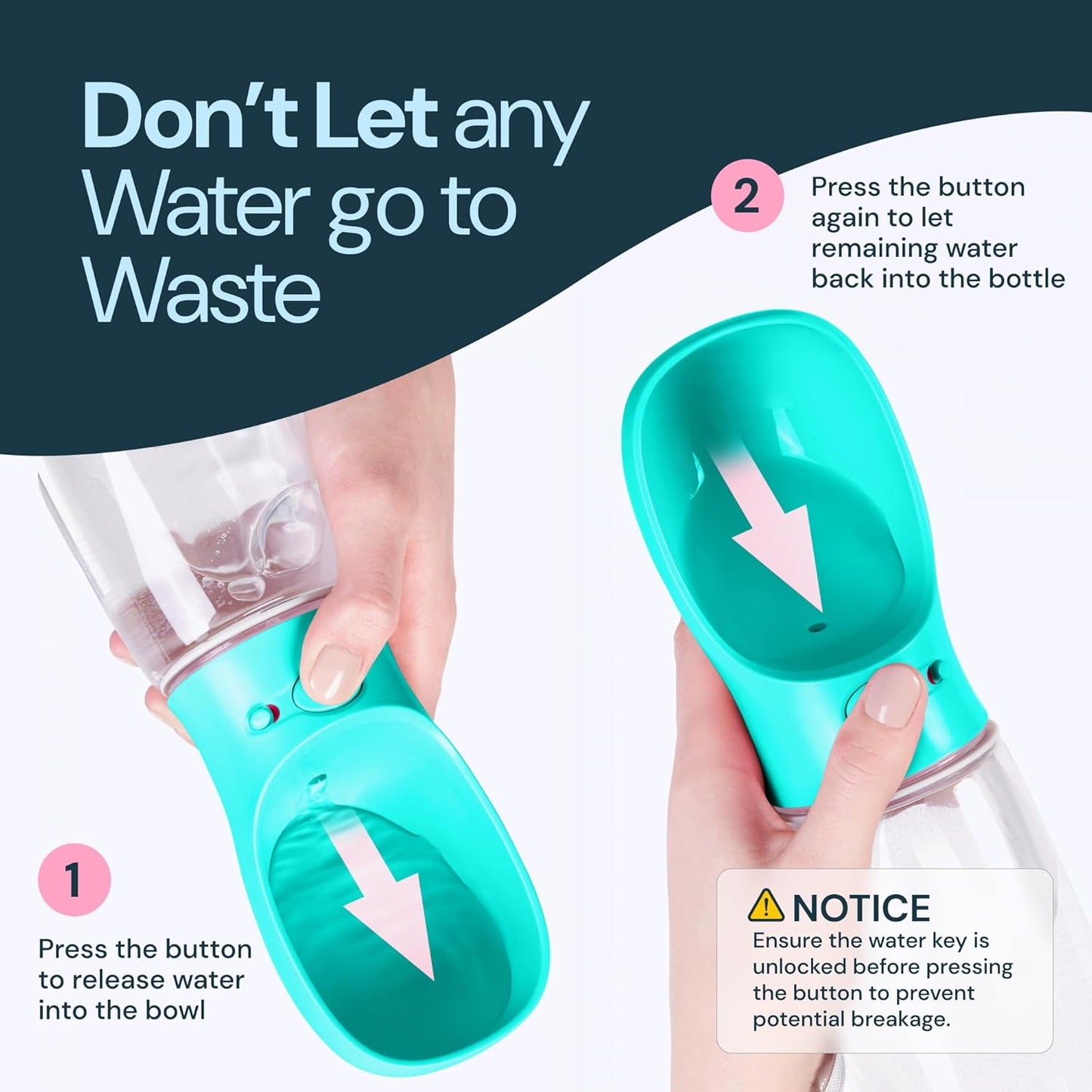 Leak Proof Portable Dog Water Bottle Dispenser with Bowl - 12 Oz, (Blue)