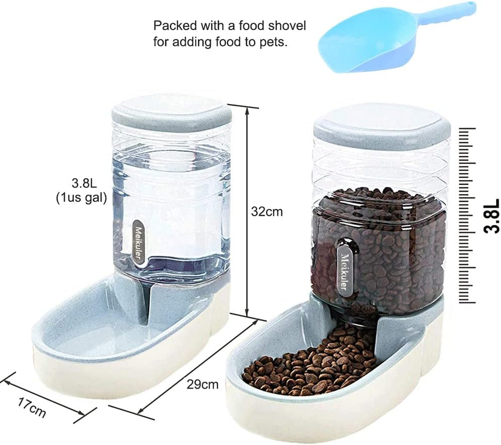 Meikuler Pets Auto Food Feeder and Water Dispenser Set (Grey)
