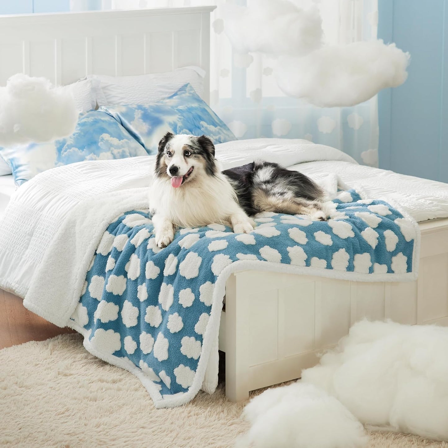 Waterproof Dog Blanket for Medium Dogs, 3D Textured Cloud (Blue)