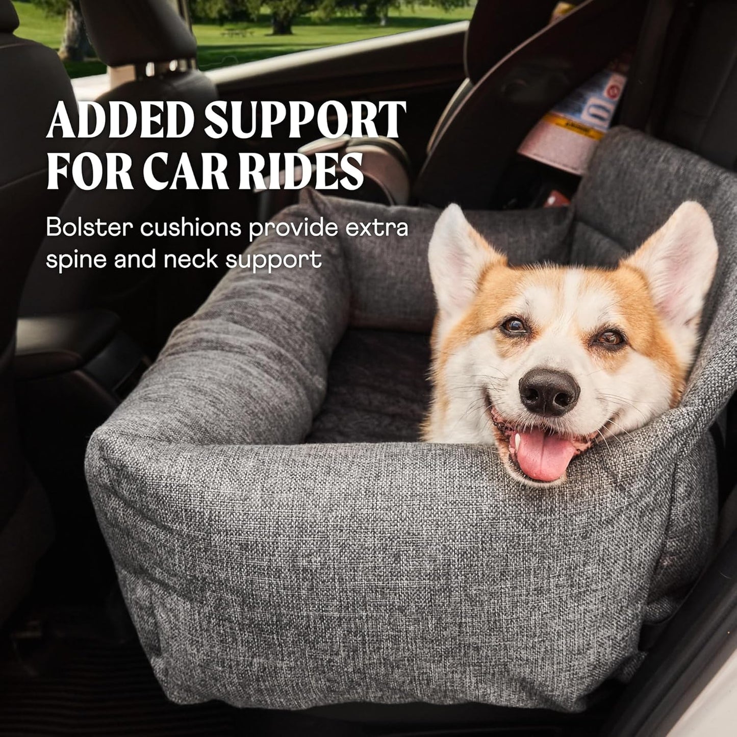 Pupprotector Medium-Large Dog Car Booster Seat, Detachable for Front & Back, Orthopedic Travel Bed, Gray, Double Seat