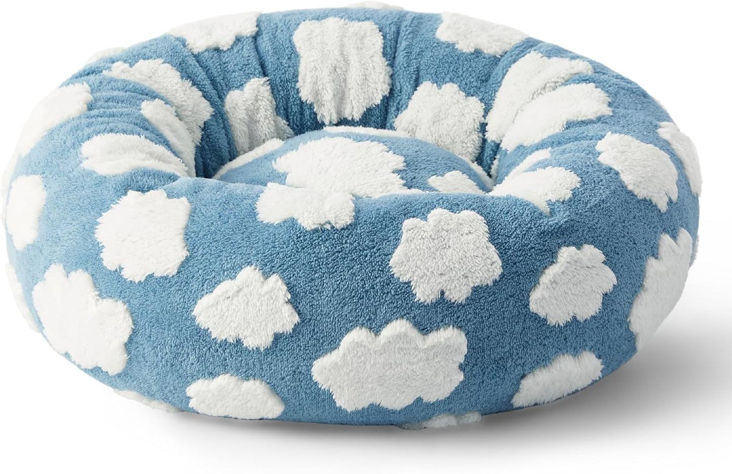 Donut Dog Bed with Jacquard Shaggy Plush & anti Slip Bottom (Blue)