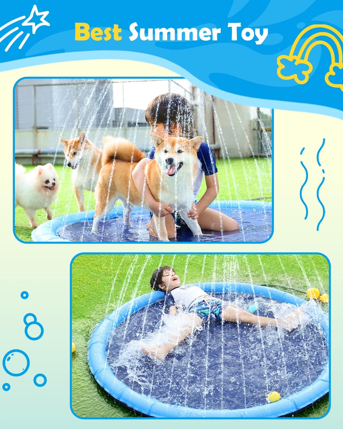 Anti-Slip Dog Pool for Large Dogs, 0.58 Mm Thickened Durable Outdoor Water Play Mat (67In, Blue)