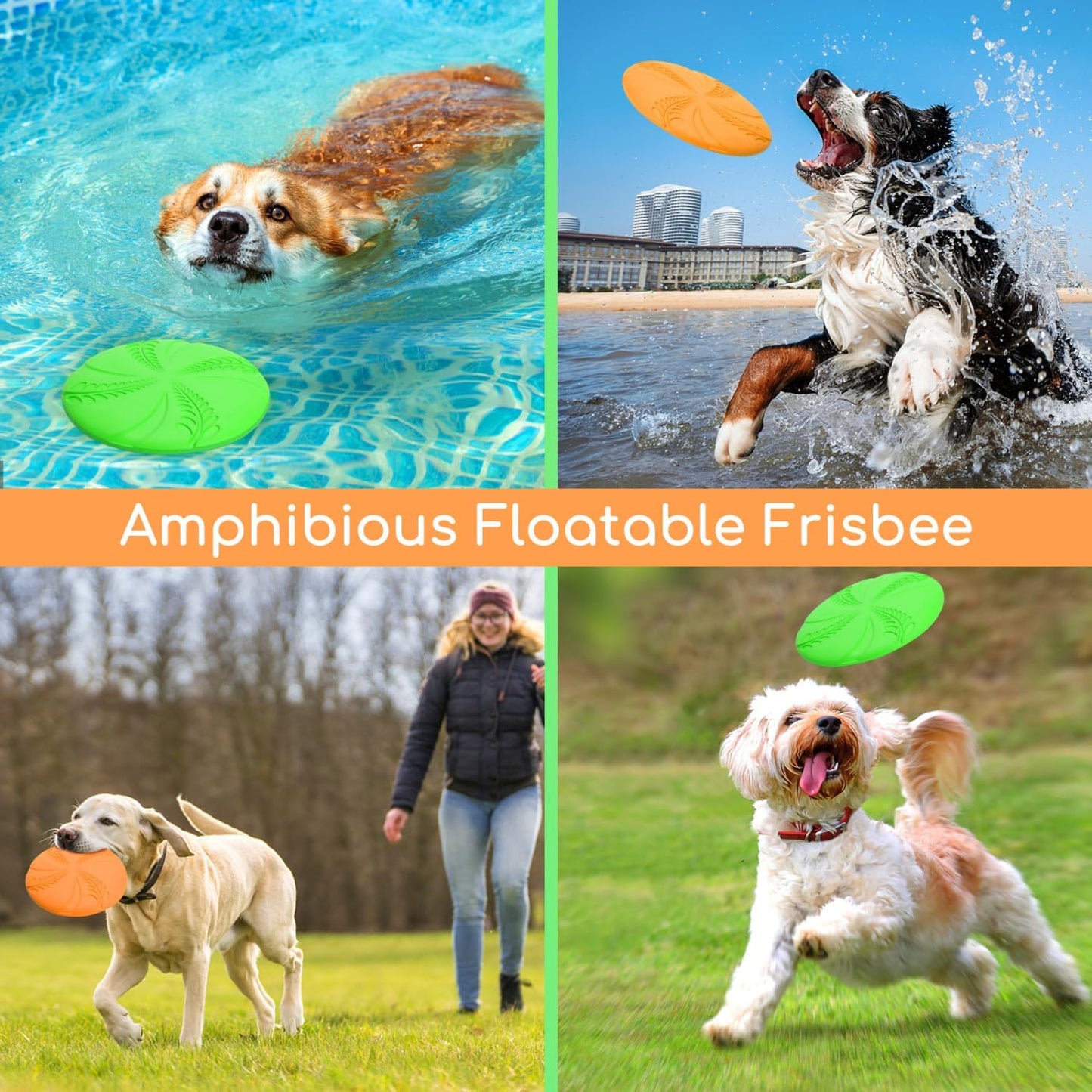 2 Pack Dog Flying Disc (Orange & Green)