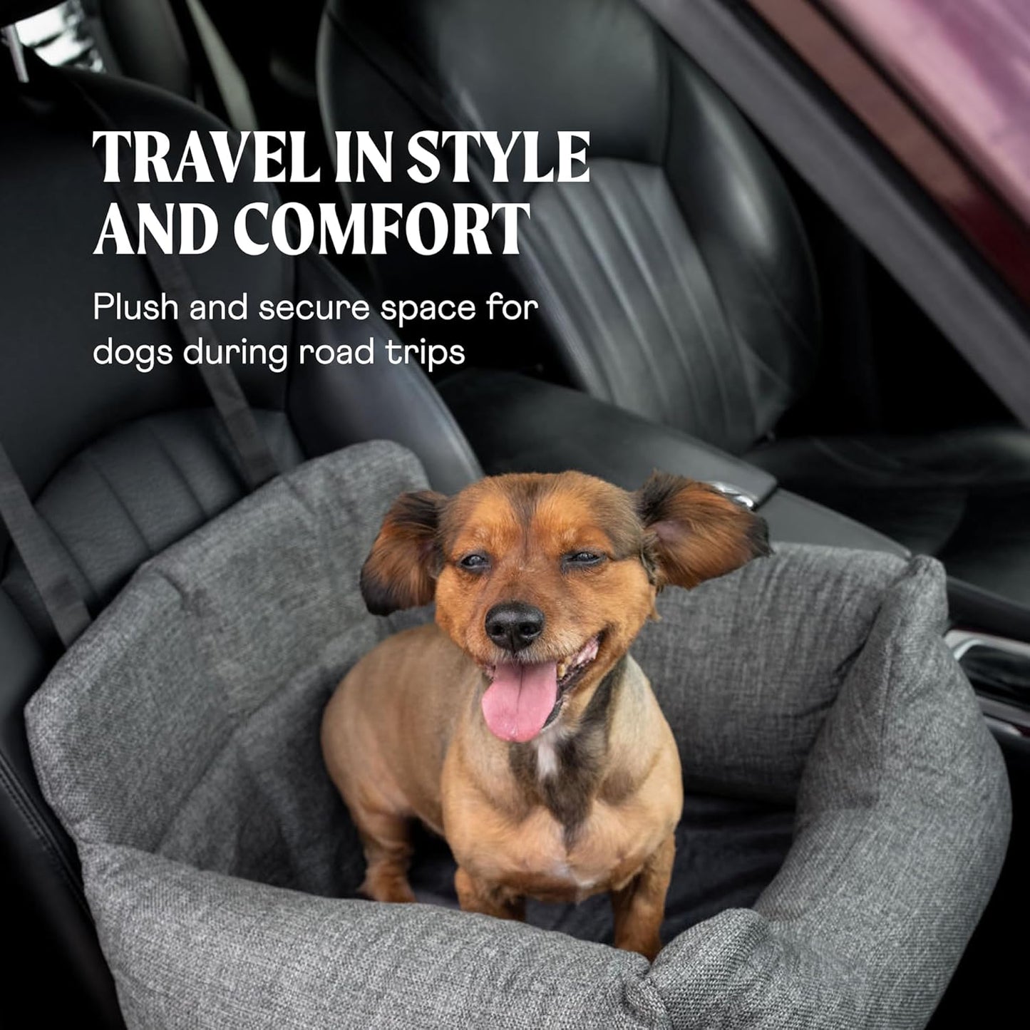 Pupprotector Medium-Large Dog Car Booster Seat, Detachable for Front & Back, Orthopedic Travel Bed, Gray, Double Seat