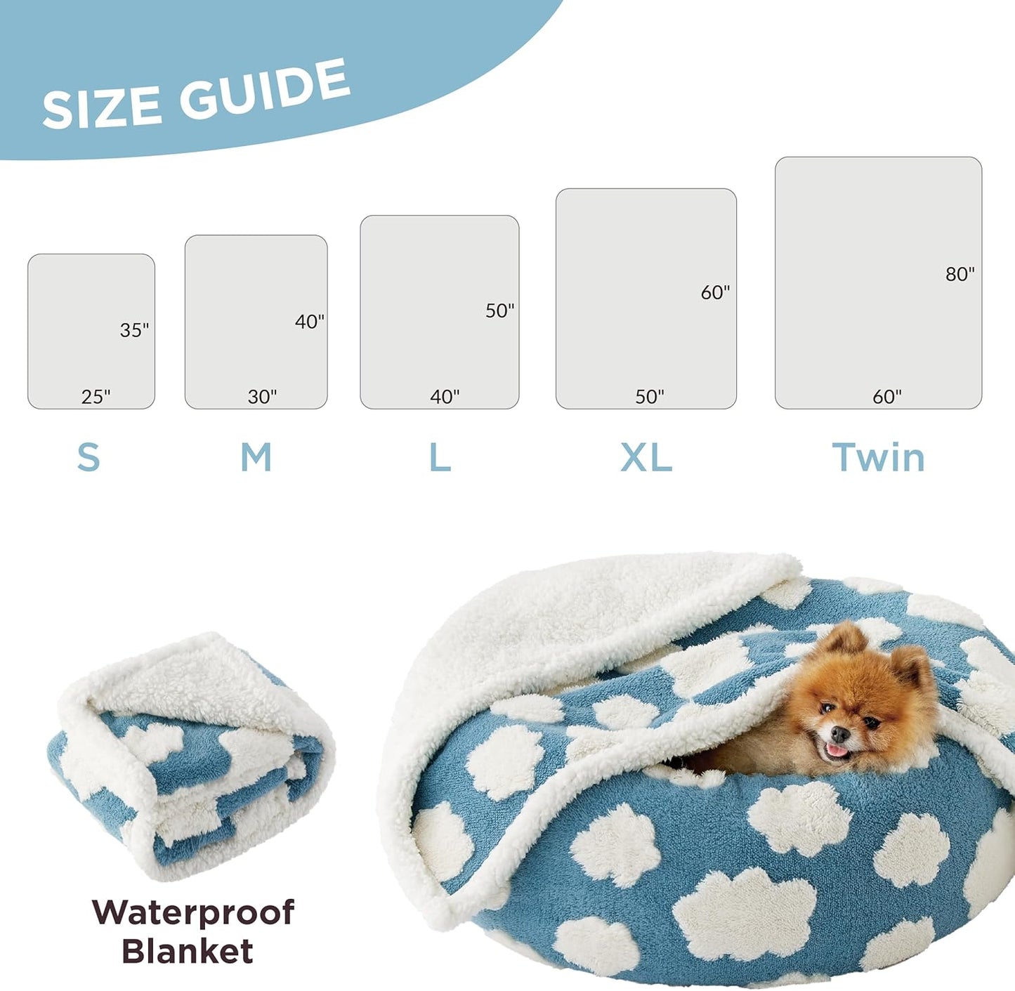 Waterproof Dog Blanket for Medium Dogs, 3D Textured Cloud (Blue)