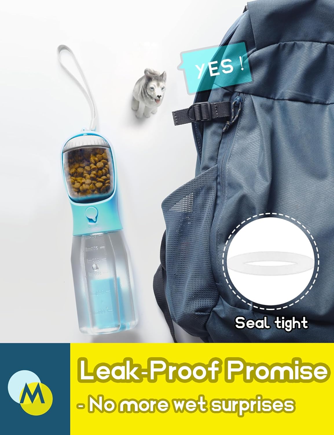 Portable Dog Water Bottle, 3-In-1 Travel Bowl with Food Container & Poop Bag Holder