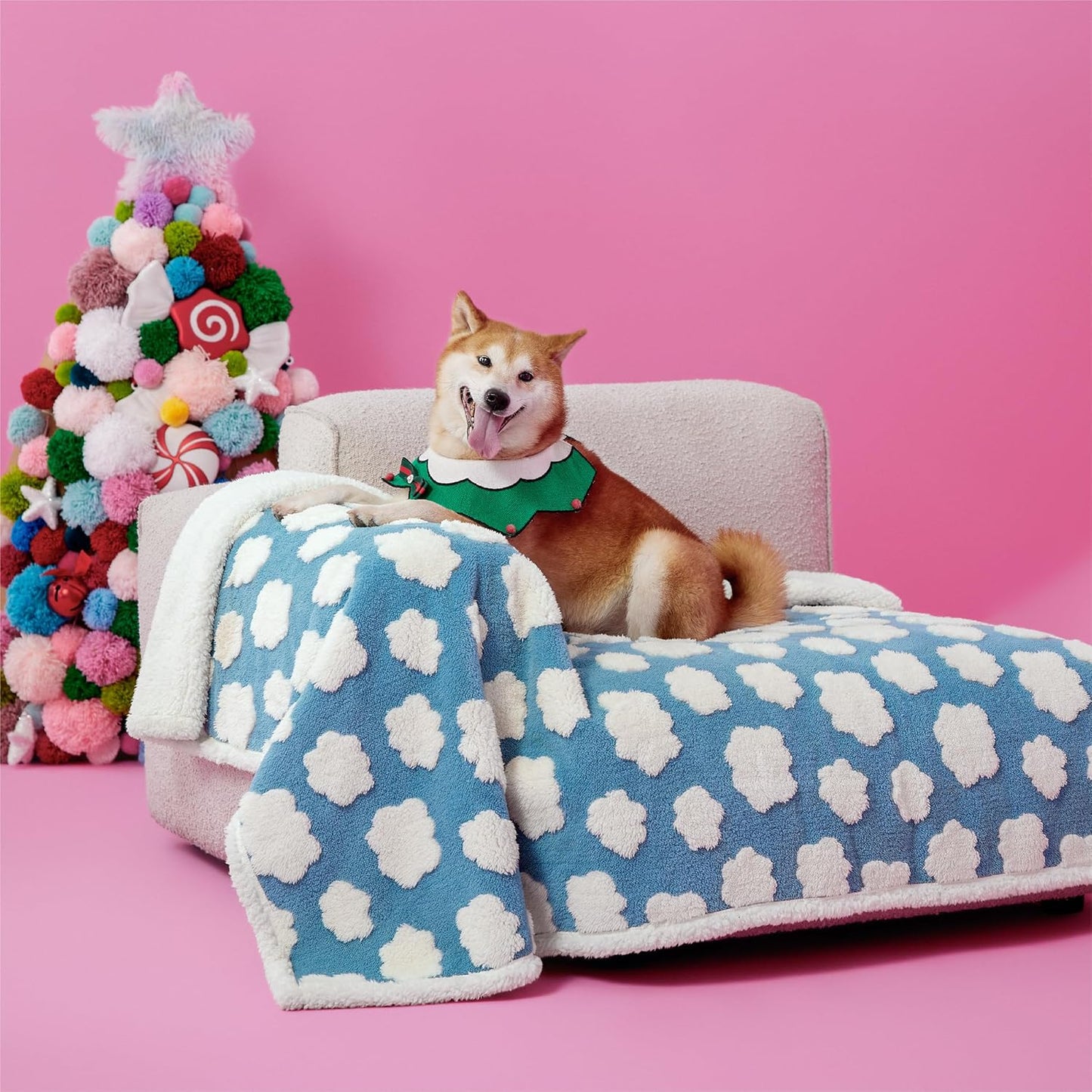 Waterproof Dog Blanket for Medium Dogs, 3D Textured Cloud (Blue)