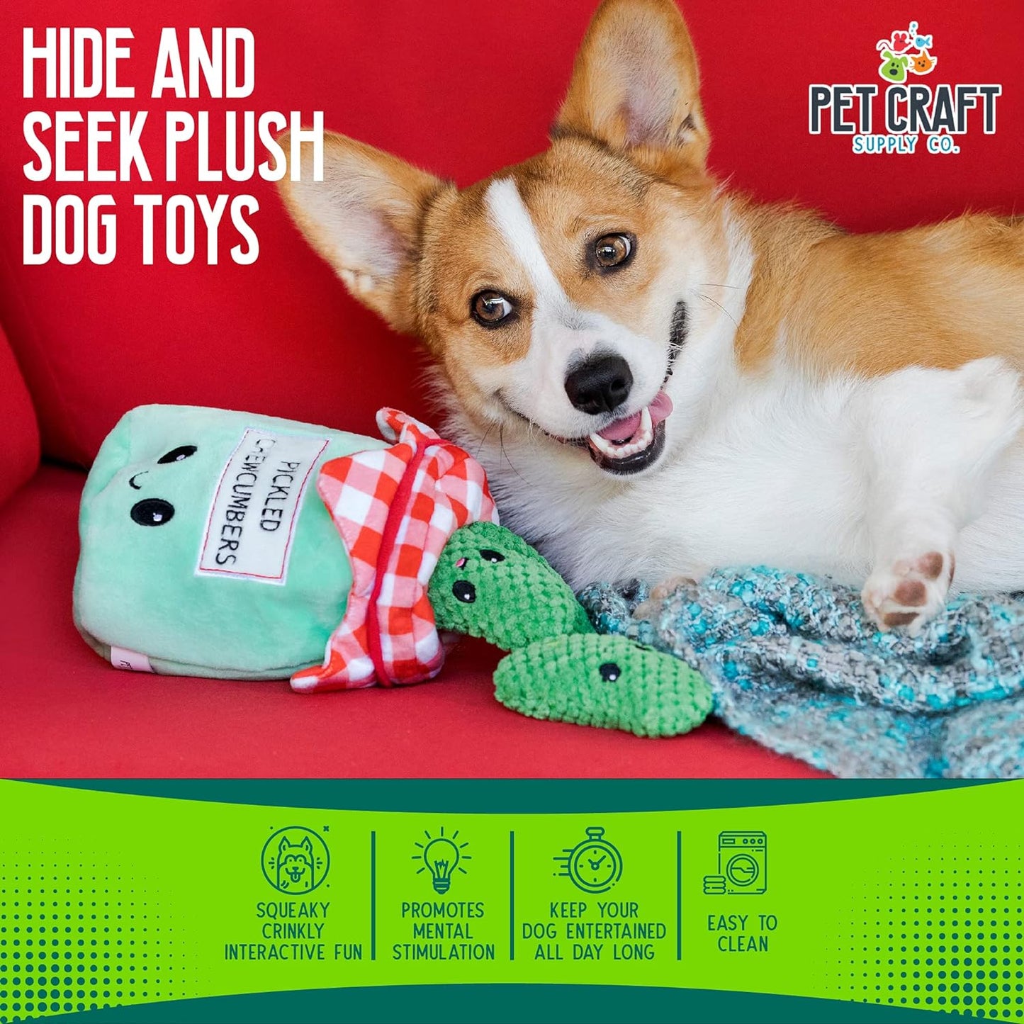 Plush Crinkle Squeaky Toy (Pickles)