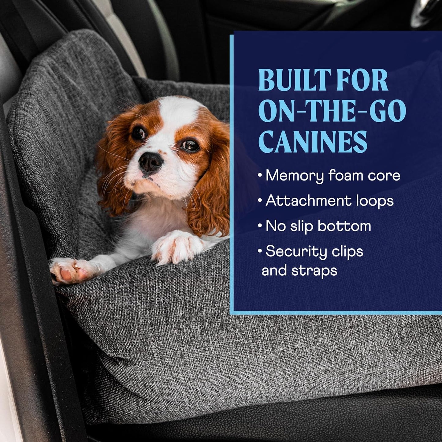 Pupprotector Medium-Large Dog Car Booster Seat, Detachable for Front & Back, Orthopedic Travel Bed, Gray, Double Seat