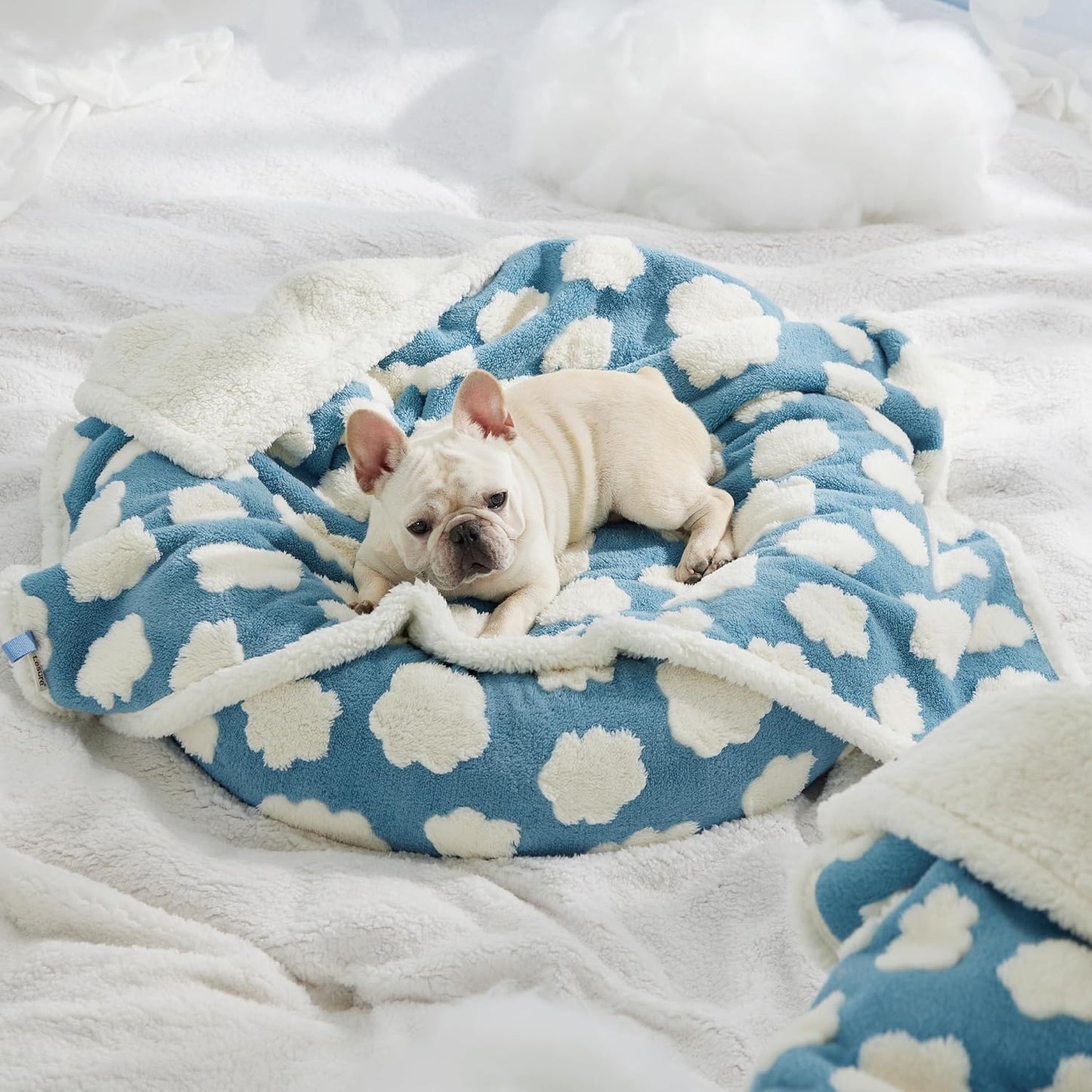 Waterproof Dog Blanket for Medium Dogs, 3D Textured Cloud (Blue)