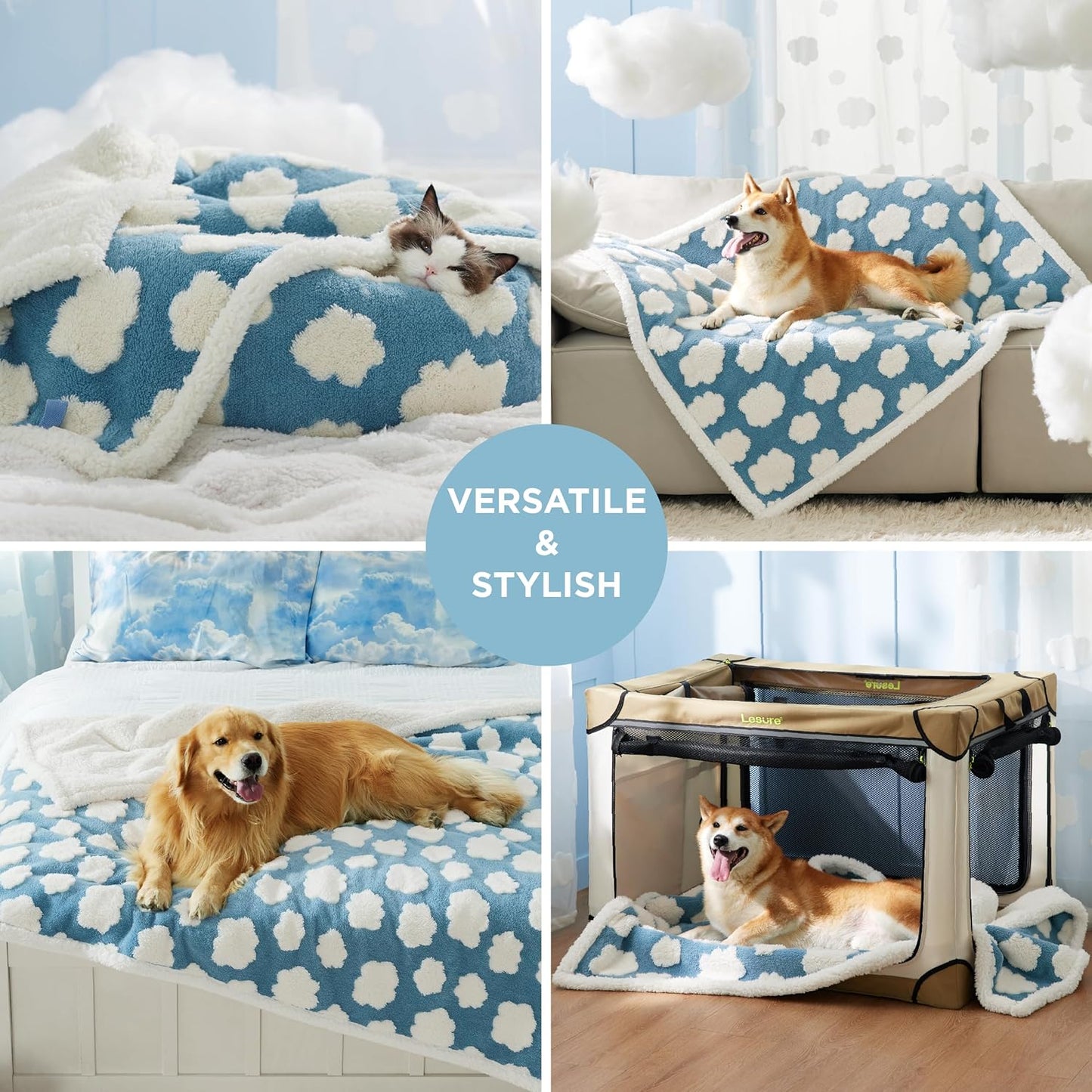 Waterproof Dog Blanket for Medium Dogs, 3D Textured Cloud (Blue)