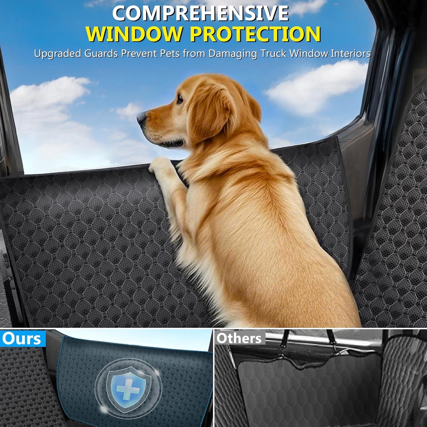 Truck Back Seat Extender for Dogs, Upgraded Waterproof Pet Seat Cover with Door Protection, Hard Bottom, Holds 400 Lbs, Dog Hammock for F150/Silverado 1500/Sierra 1500/RAM 1500/Tundra/Titan
