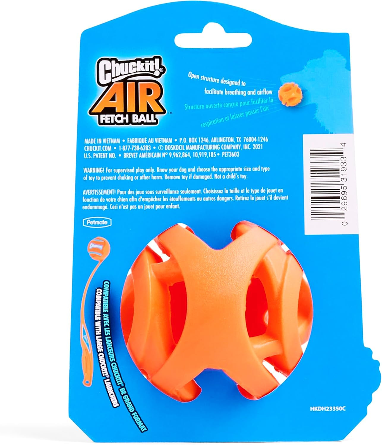 Air Fetch Ball Dog Toy - Size Large - for Dogs 60-100 Lbs - Bouncy and Durable - Hollow Design - 3-Inch Diameter - Pack of 1