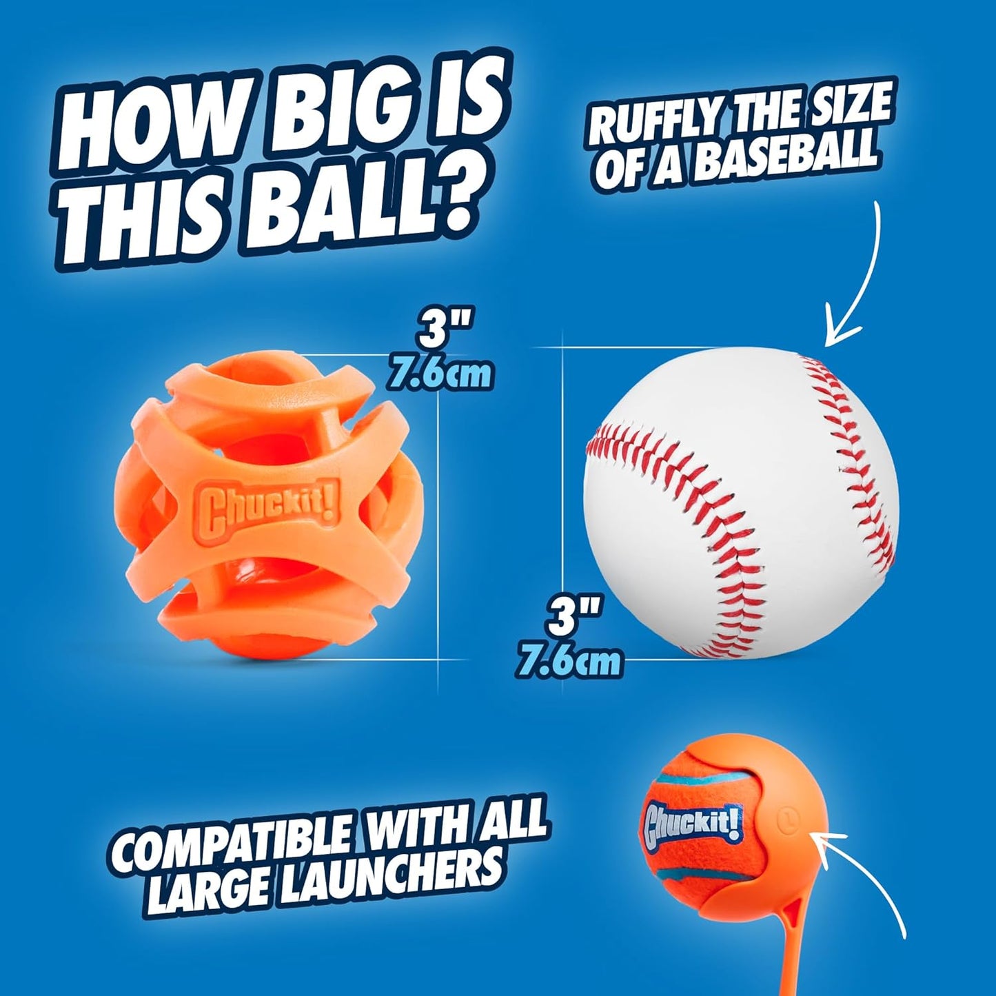 Air Fetch Ball Dog Toy - Size Large - for Dogs 60-100 Lbs - Bouncy and Durable - Hollow Design - 3-Inch Diameter - Pack of 1