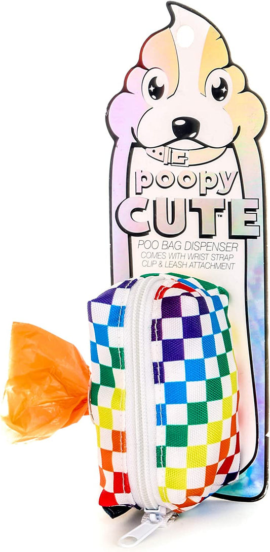 - Cute Dog Poop Bag Holder for Leash Poop Bags for Dogs Vegan Friendly Dog Poop Bag Dispenser Dog Treat Pouch Leash Poop Bag Holder Dog Waste Bag Dispenser Dog Bag Holder Rainbow Checkered