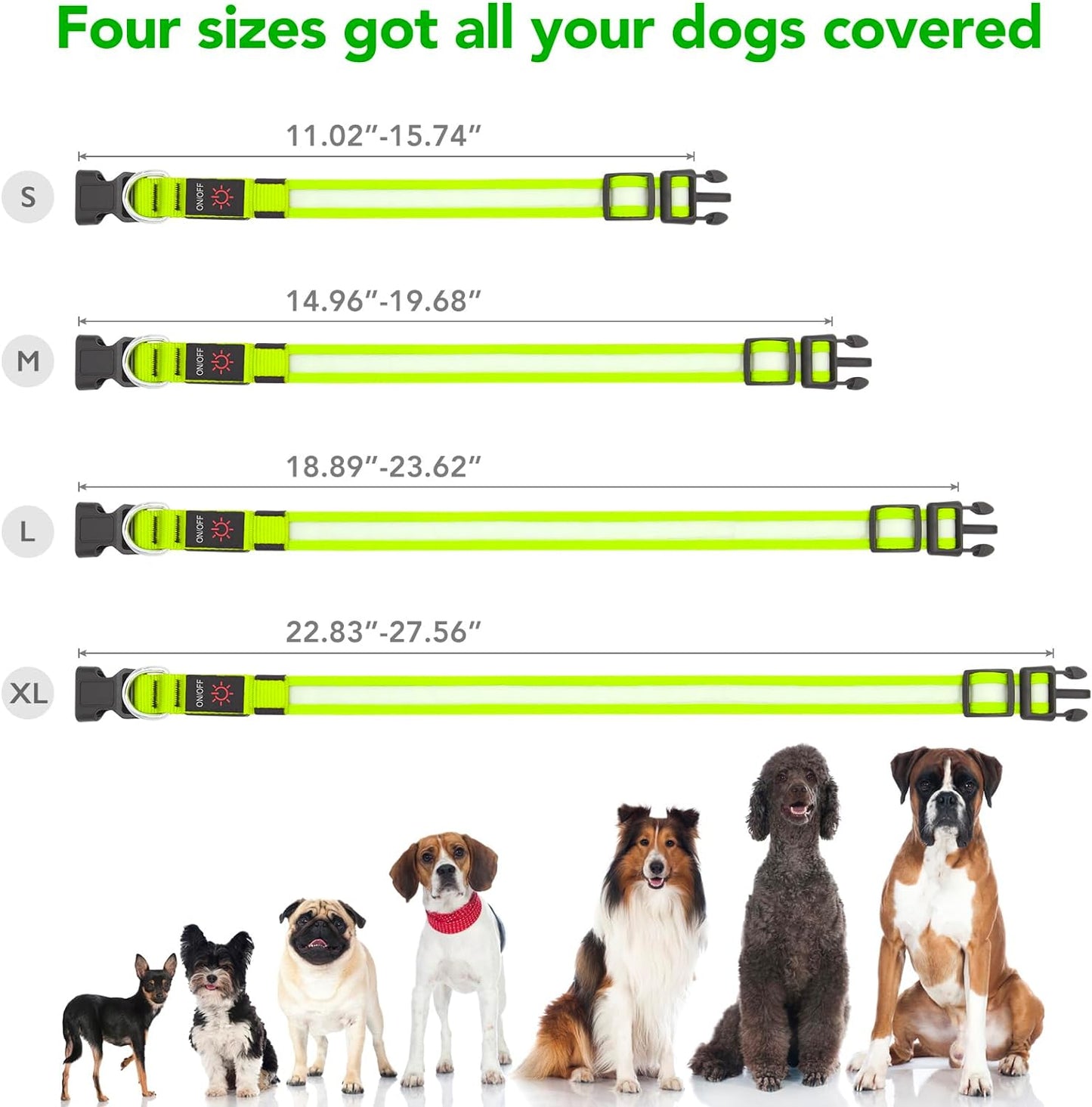 LED Dog Collar, Adjustable USB Rechargeable Super Bright Safety Light Glowing