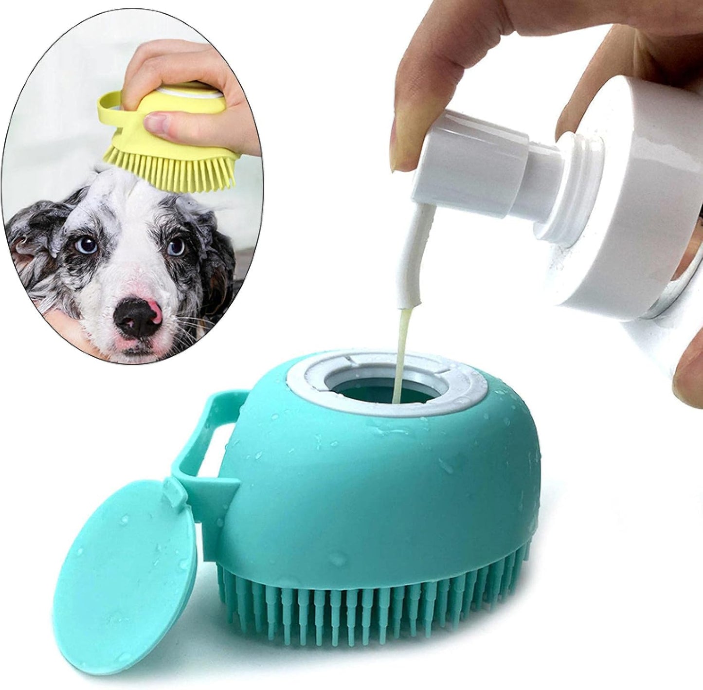 Bathroom Puppy Big Dog Cat Bath Massage Gloves Brush Soft Safety Silicone Pet Accessories for Dogs Cats Tools Mascotas Products Heart-Shaped Blue