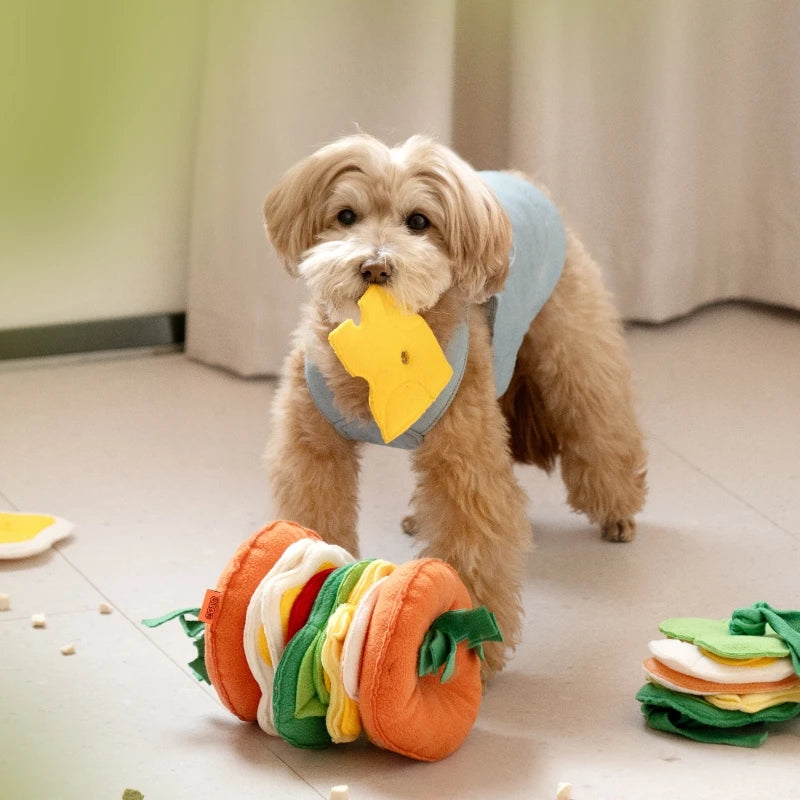 Dog Toys Dog Hide Food Burger Shaped Toy Encourage Training Puzzle Pet Slow Feeder Pet Sniffing Training Puzzle Toys