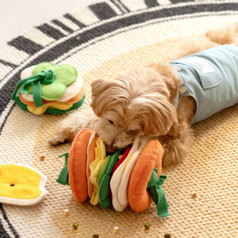 Dog Toys Dog Hide Food Burger Shaped Toy Encourage Training Puzzle Pet Slow Feeder Pet Sniffing Training Puzzle Toys