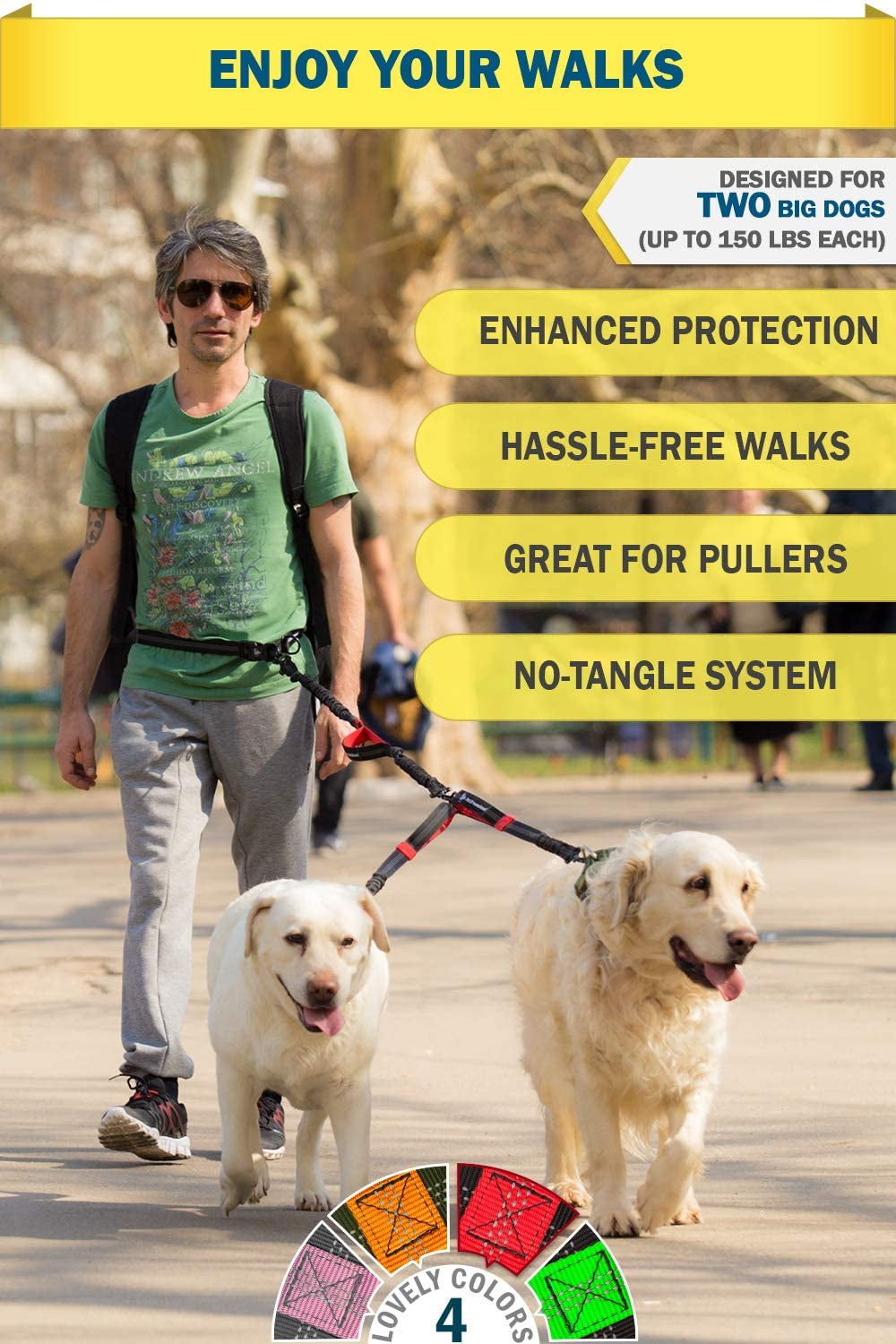 Exquisite Double Hands Free Leash for Large Dogs | Retractable Dog Leash 2 Dogs | Waist Dog Leash for Large Dogs | Two Dog Leash for Large Dogs | Leash for Big Dogs | Hands Free Running Dog Leash
