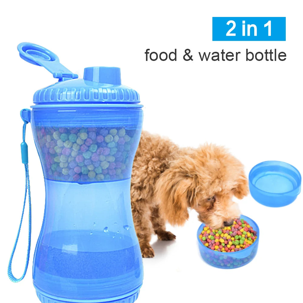 2-In-1 Pet Water Bottle for Dogs and Cats, Out Going Portable Food and Water Plastic Bottle, Outdoor Walking Food Storage Bottle