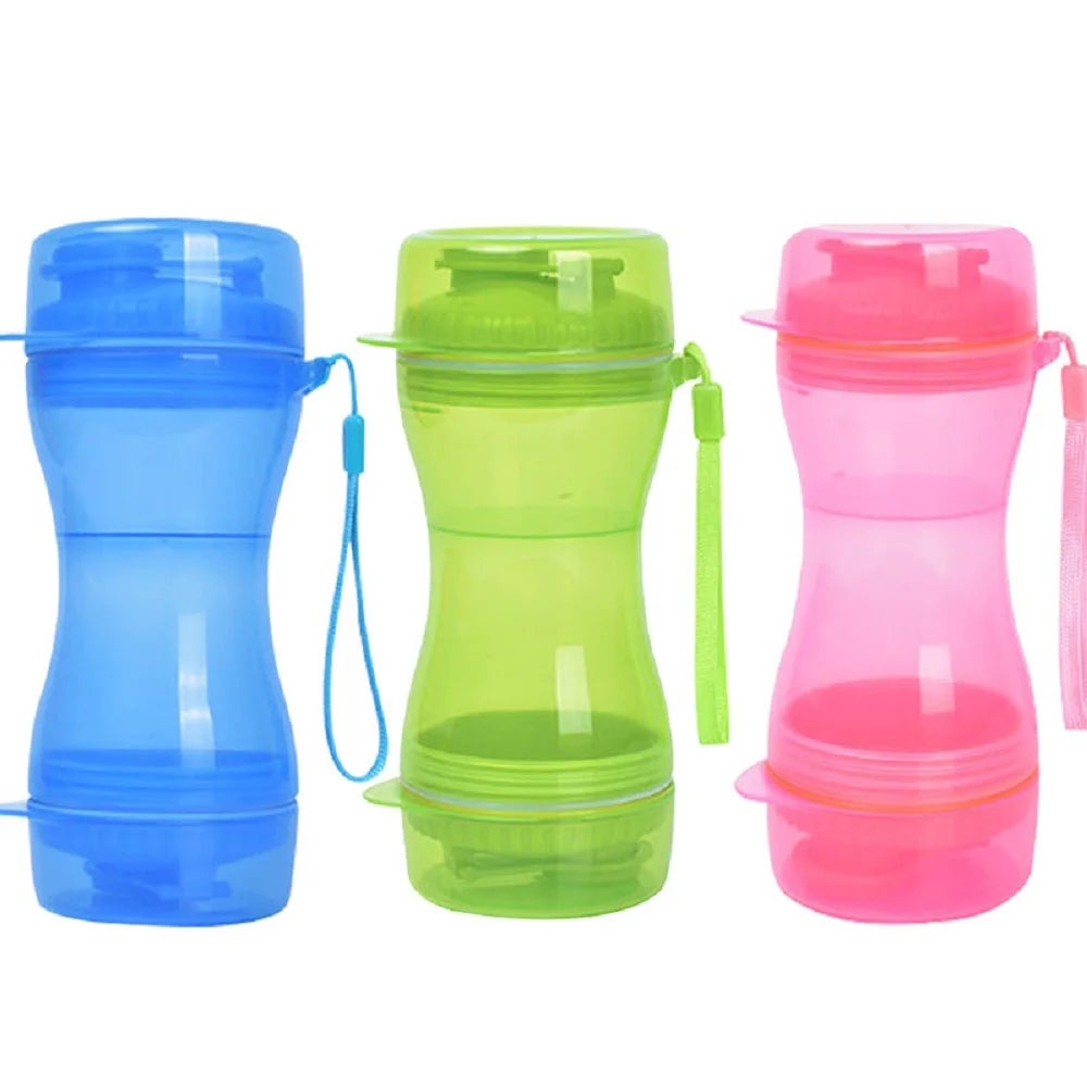 2-In-1 Pet Water Bottle for Dogs and Cats, Out Going Portable Food and Water Plastic Bottle, Outdoor Walking Food Storage Bottle